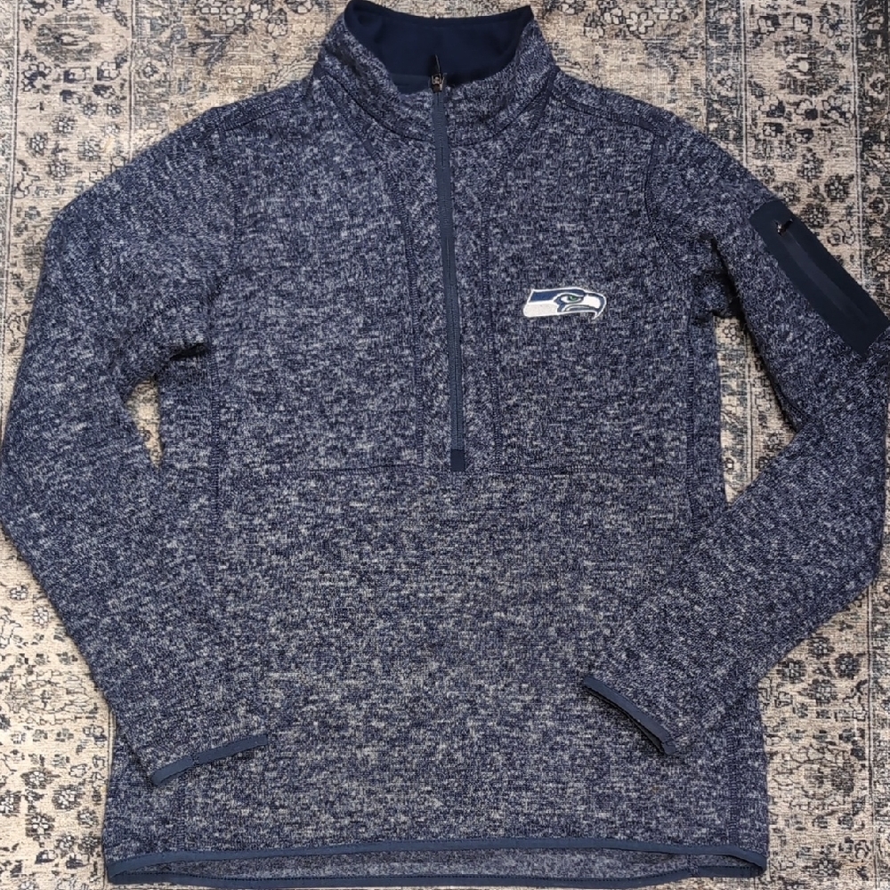Women's Seattle Seahawks Antigua Fleece Mock Neck Blue Half-Zip Sweater